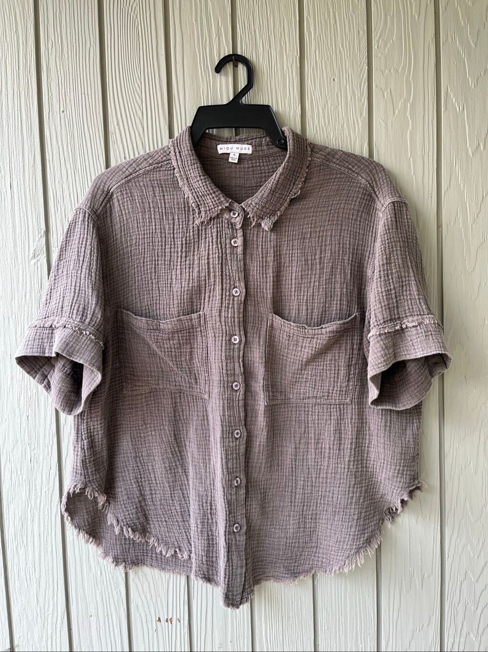 Miou Muse Cotton Gauze Oversized Shirt S Raw Edge Coastal Boho Button Down